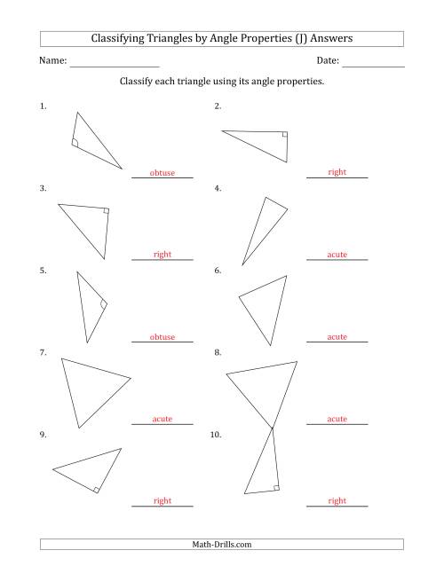 The Classifying Triangles by Angle Properties (Marks Included on Question Page) (J) Math Worksheet Page 2