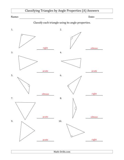 The Classifying Triangles by Angle Properties (Marks Included on Question Page) (All) Math Worksheet Page 2
