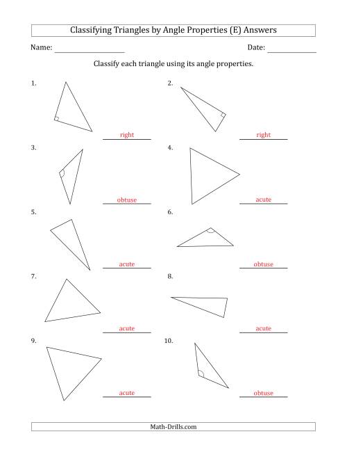 The Classifying Triangles by Angle Properties (No Marks on Question Page) (E) Math Worksheet Page 2