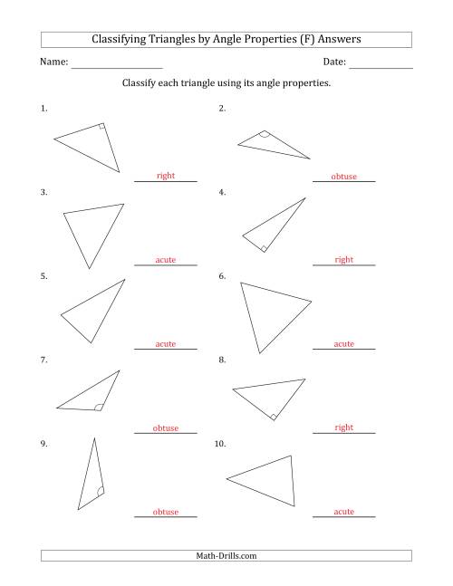 The Classifying Triangles by Angle Properties (No Marks on Question Page) (F) Math Worksheet Page 2