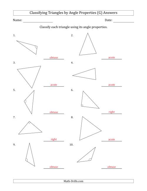 The Classifying Triangles by Angle Properties (No Marks on Question Page) (G) Math Worksheet Page 2