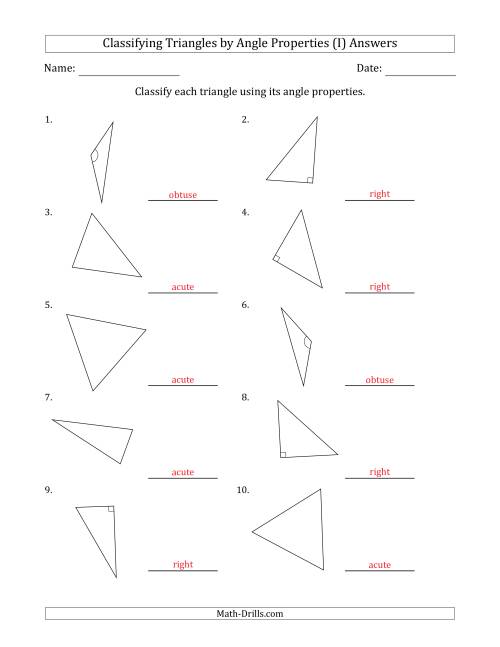 The Classifying Triangles by Angle Properties (No Marks on Question Page) (I) Math Worksheet Page 2