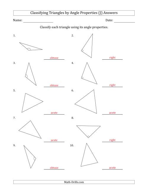 The Classifying Triangles by Angle Properties (No Marks on Question Page) (J) Math Worksheet Page 2