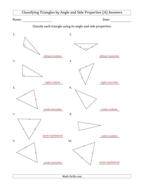 The Classifying Triangles by Angle and Side Properties (Marks Included on Question Page) (A) Math Worksheet Page 2