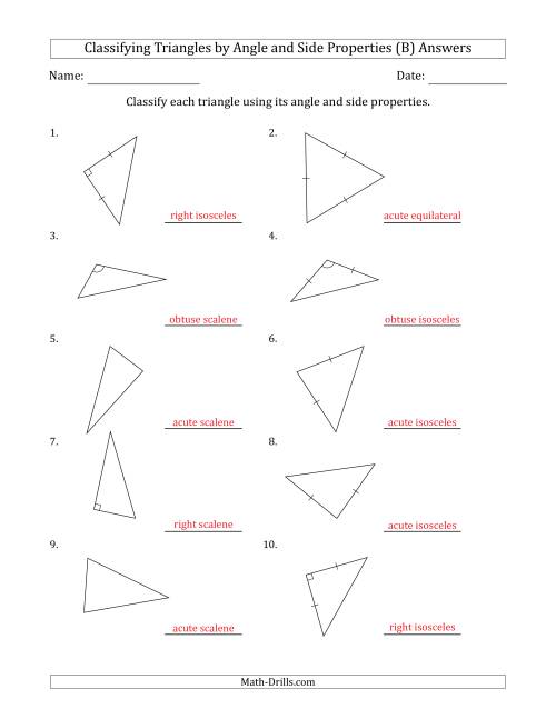 The Classifying Triangles by Angle and Side Properties (Marks Included on Question Page) (B) Math Worksheet Page 2