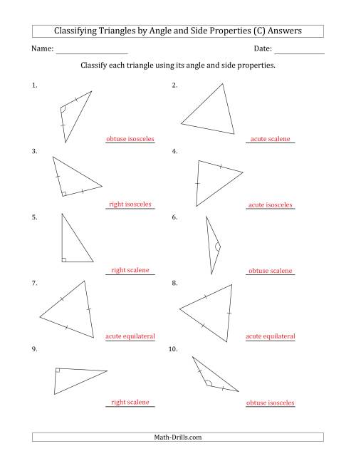 The Classifying Triangles by Angle and Side Properties (Marks Included on Question Page) (C) Math Worksheet Page 2