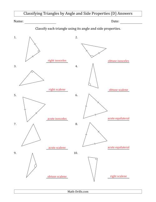 The Classifying Triangles by Angle and Side Properties (Marks Included on Question Page) (D) Math Worksheet Page 2