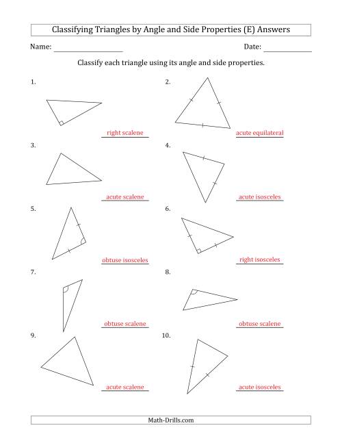 The Classifying Triangles by Angle and Side Properties (Marks Included on Question Page) (E) Math Worksheet Page 2
