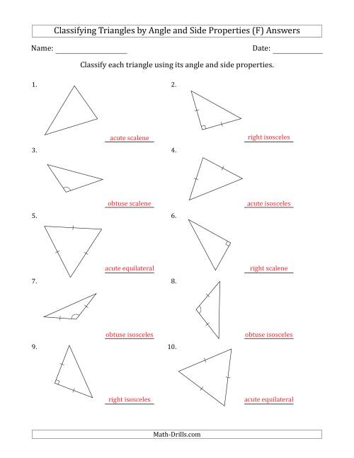The Classifying Triangles by Angle and Side Properties (Marks Included on Question Page) (F) Math Worksheet Page 2