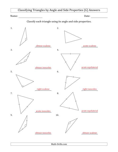 The Classifying Triangles by Angle and Side Properties (Marks Included on Question Page) (G) Math Worksheet Page 2