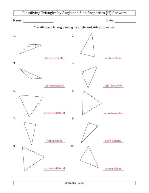 The Classifying Triangles by Angle and Side Properties (Marks Included on Question Page) (H) Math Worksheet Page 2