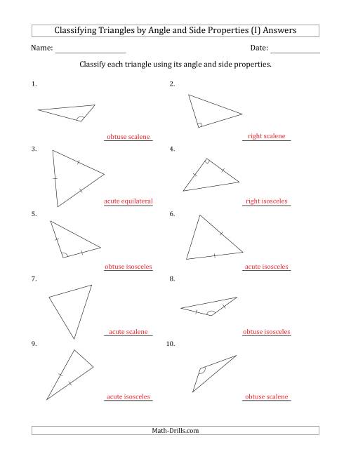 The Classifying Triangles by Angle and Side Properties (Marks Included on Question Page) (I) Math Worksheet Page 2