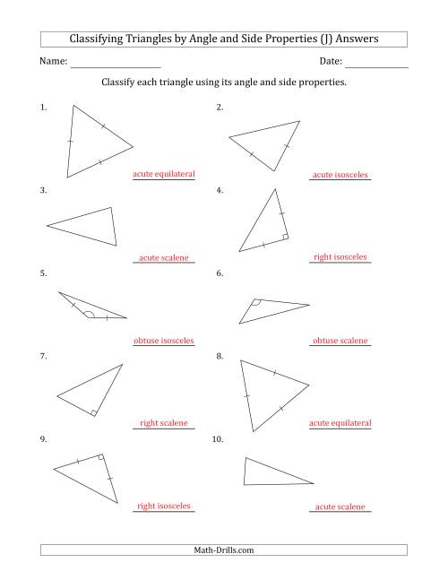 The Classifying Triangles by Angle and Side Properties (Marks Included on Question Page) (J) Math Worksheet Page 2