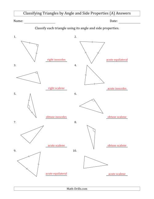 The Classifying Triangles by Angle and Side Properties (No Marks on Question Page) (A) Math Worksheet Page 2