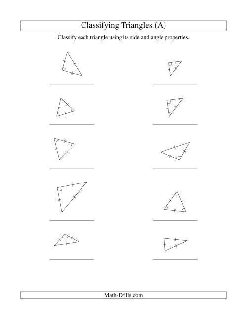 The Classifying Triangles by Angle and Side Properties (Old) Math Worksheet