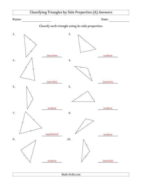The Classifying Triangles by Side Properties (Marks Included on Question Page) (A) Math Worksheet Page 2