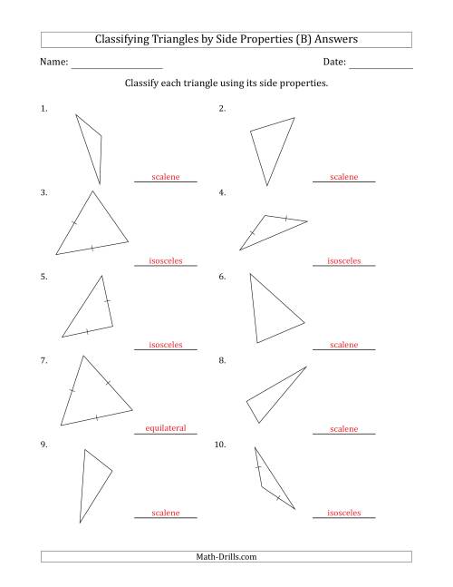 The Classifying Triangles by Side Properties (Marks Included on Question Page) (B) Math Worksheet Page 2
