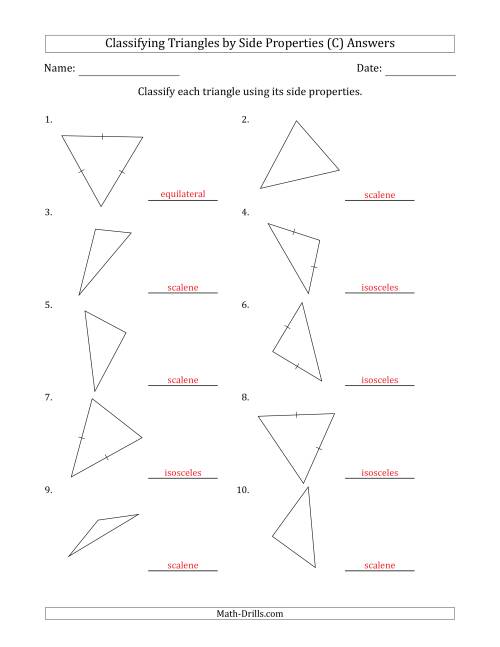 The Classifying Triangles by Side Properties (Marks Included on Question Page) (C) Math Worksheet Page 2
