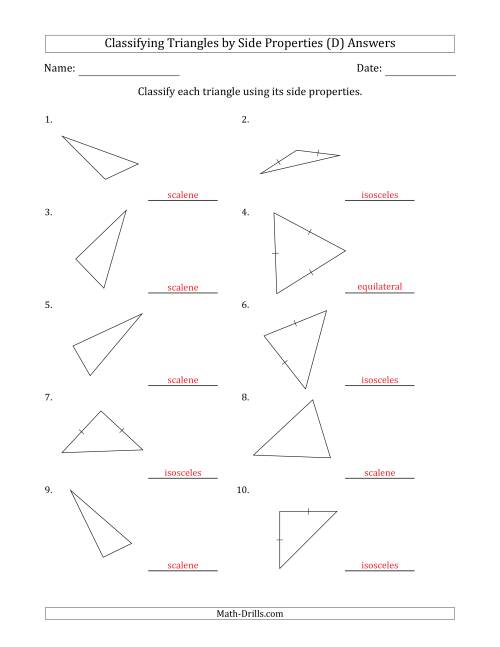 The Classifying Triangles by Side Properties (Marks Included on Question Page) (D) Math Worksheet Page 2