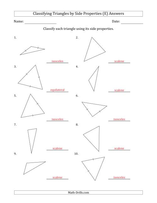 The Classifying Triangles by Side Properties (Marks Included on Question Page) (E) Math Worksheet Page 2
