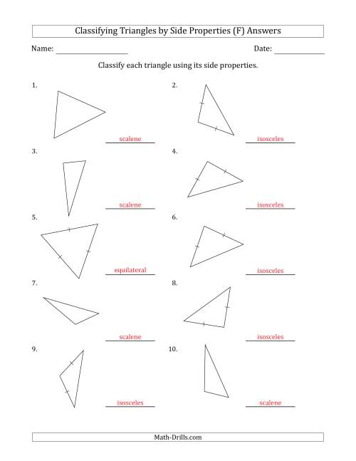 The Classifying Triangles by Side Properties (Marks Included on Question Page) (F) Math Worksheet Page 2