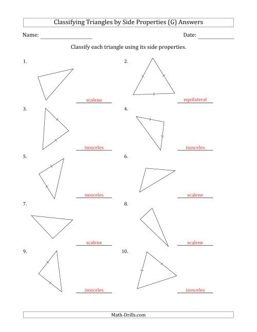 The Classifying Triangles by Side Properties (Marks Included on Question Page) (G) Math Worksheet Page 2