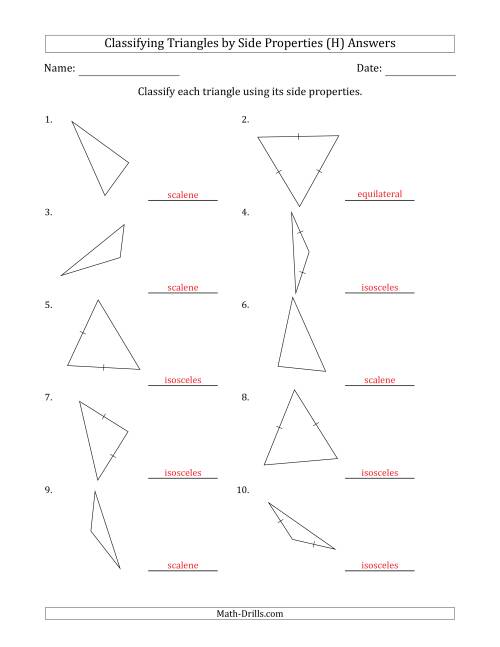 The Classifying Triangles by Side Properties (Marks Included on Question Page) (H) Math Worksheet Page 2