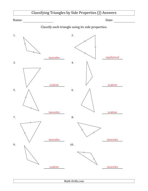The Classifying Triangles by Side Properties (Marks Included on Question Page) (J) Math Worksheet Page 2