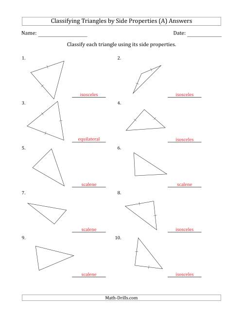 The Classifying Triangles by Side Properties (No Marks on Question Page) (A) Math Worksheet Page 2