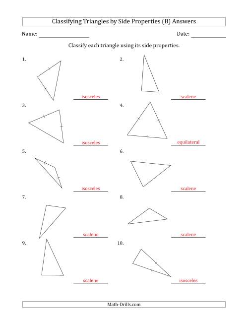The Classifying Triangles by Side Properties (No Marks on Question Page) (B) Math Worksheet Page 2