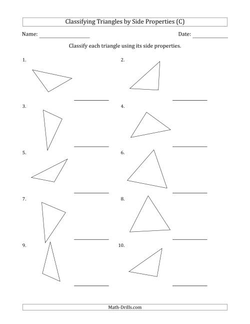 The Classifying Triangles by Side Properties (No Marks on Question Page) (C) Math Worksheet