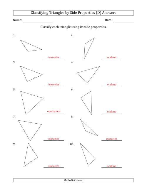 The Classifying Triangles by Side Properties (No Marks on Question Page) (D) Math Worksheet Page 2