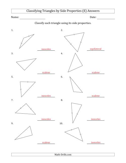 The Classifying Triangles by Side Properties (No Marks on Question Page) (E) Math Worksheet Page 2