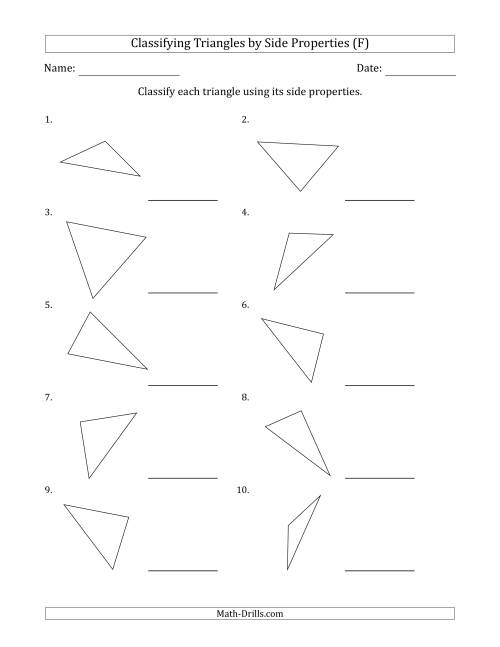 The Classifying Triangles by Side Properties (No Marks on Question Page) (F) Math Worksheet