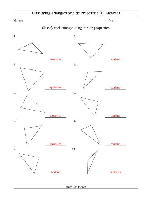 The Classifying Triangles by Side Properties (No Marks on Question Page) (F) Math Worksheet Page 2