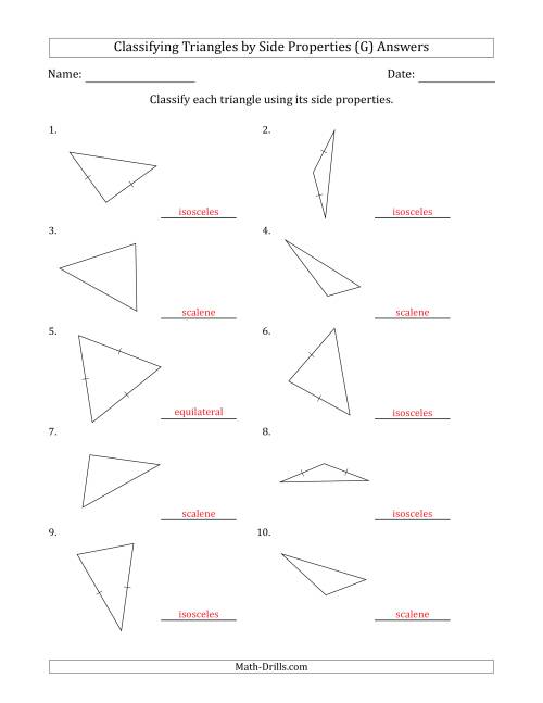 The Classifying Triangles by Side Properties (No Marks on Question Page) (G) Math Worksheet Page 2