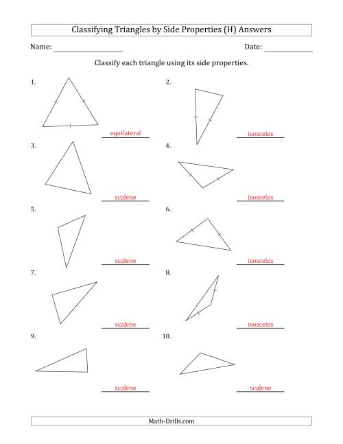The Classifying Triangles by Side Properties (No Marks on Question Page) (H) Math Worksheet Page 2