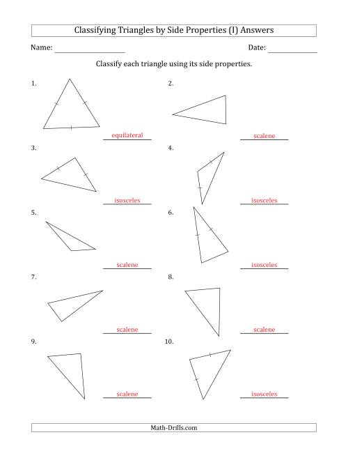 The Classifying Triangles by Side Properties (No Marks on Question Page) (I) Math Worksheet Page 2
