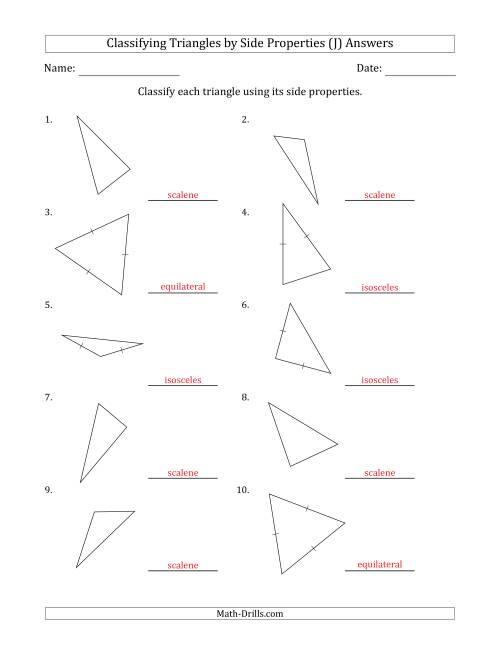 The Classifying Triangles by Side Properties (No Marks on Question Page) (J) Math Worksheet Page 2