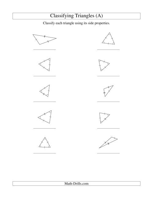 The Classifying Triangles by Side Properties (Old) Math Worksheet