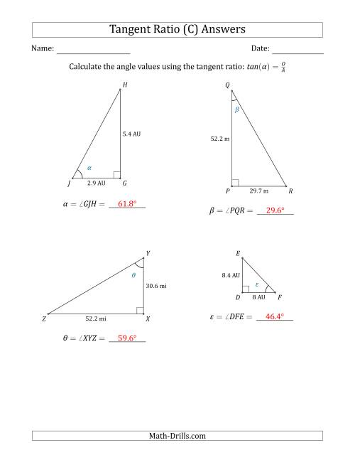 The Calculating Angle Values Using the Tangent Ratio (C) Math Worksheet Page 2
