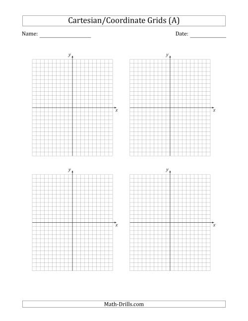 The 4 Per Page Cartesian/Coordinate Grids with No Scale Math Worksheet