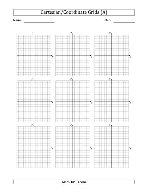 The 9 Per Page Cartesian/Coordinate Grids with No Scale Math Worksheet