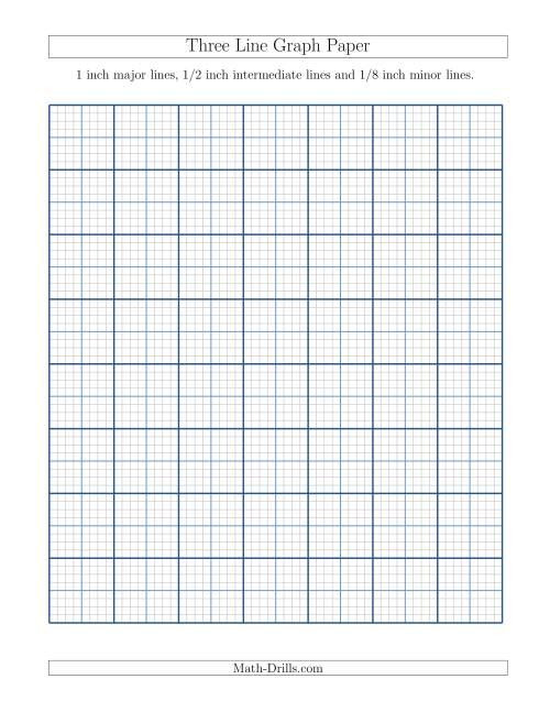 The Three Line Graph Paper with 1 inch Major Lines, 1/2 inch Intermediate Lines and 1/8 inch Minor Lines (A) Math Worksheet