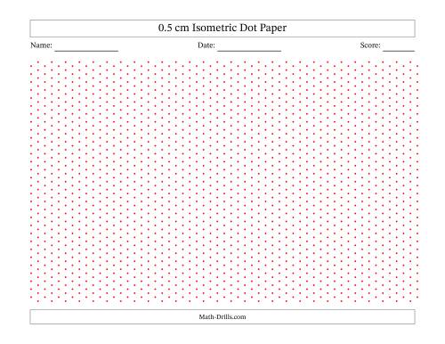 The 0.5 cm Isometric Dot Paper (Red Dots; Landscape) Math Worksheet