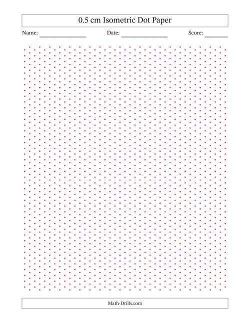 The 0.5 cm Isometric Dot Paper (Red Dots) Math Worksheet