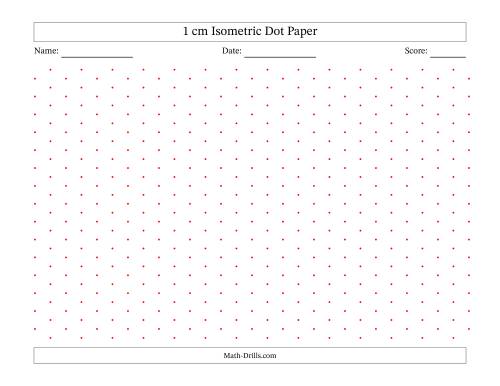 The 1 cm Isometric Dot Paper (Red Dots; Landscape) Math Worksheet