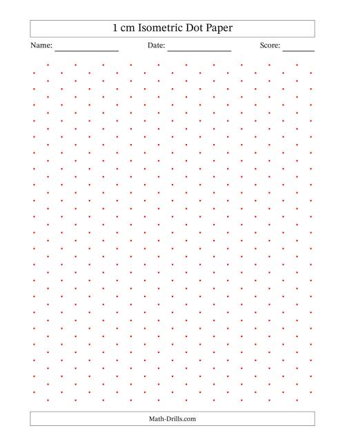 The 1 cm Isometric Dot Paper (Red Dots) Math Worksheet