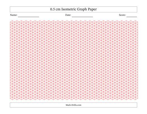 The 0.5 cm Isometric Graph Paper (Red Lines; Landscape) Math Worksheet
