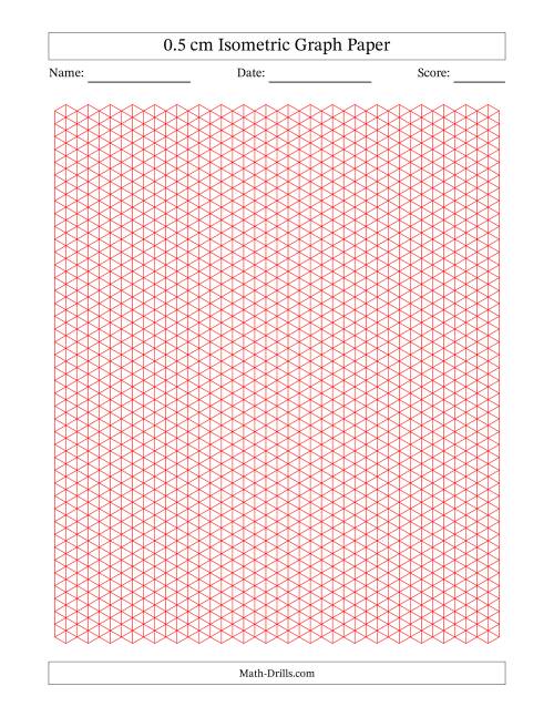 The 0.5 cm Isometric Graph Paper (Red Lines) Math Worksheet